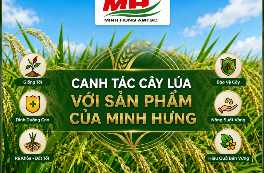 Caring for rice plants using Minh Hung products.